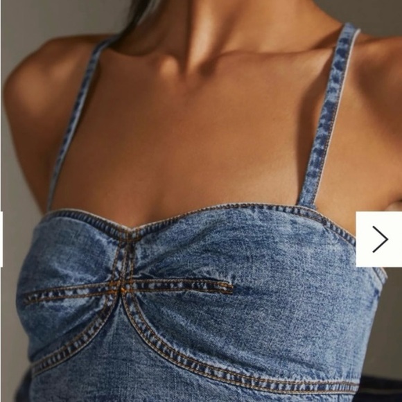PILCRO BY ANTHROPOLOGIE - WOMEN'S 0 - Blue Denim Bustier Crop Tank corset - Picture 2 of 6